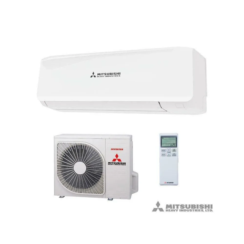 Mitsubishi Heavy Industries single-split airco: binnenunit, buitenunit en afstandsbediening